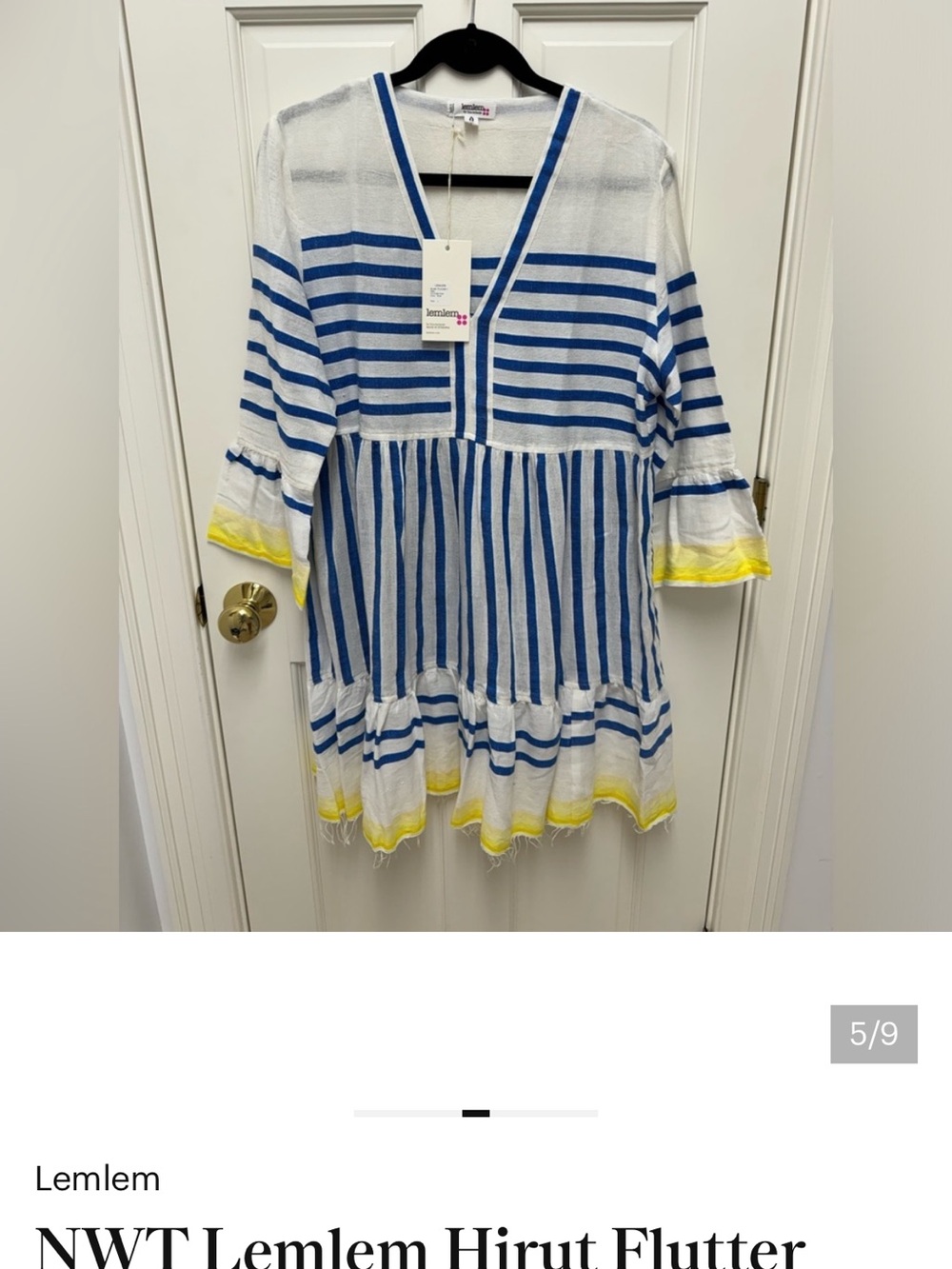 NWT Lemlem Hirut Flutter Dress Blue Yellow Sz Large Reposh - Picture 6 of 7